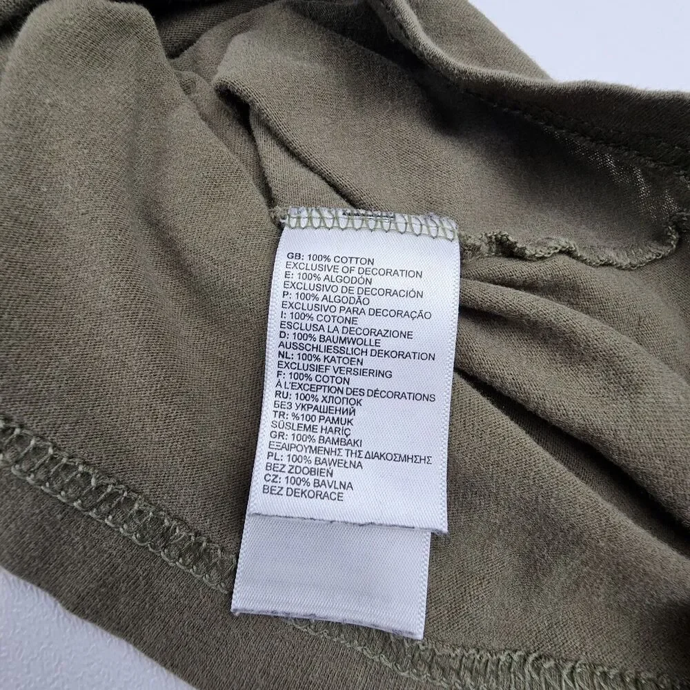 The North Face Mens Large Long Sleeve T Shirt Olive Green Logo Sleeve Graphic